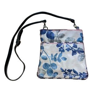 Crossbody Bag Boho Floral Coated Canvas Leather Cottagecore Silver Plum